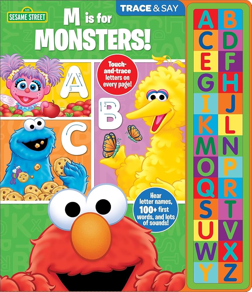 Sesame Street Elmo, Big Bird, Cookie Monster, and More! - Trace and Say 26-Button Early Learning Sound Book - Alphabet, 100+ First Words, and More! - PI Kids cover image