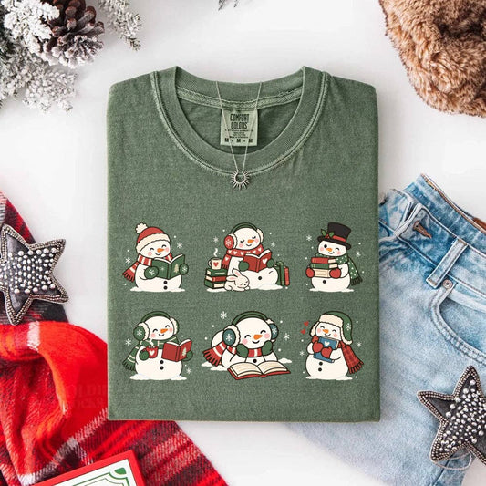 Book Lover Snowman Xmas Comfort Colors T-Shirt