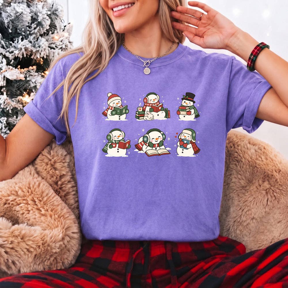 Book Lover Snowman Xmas Comfort Colors T-Shirt