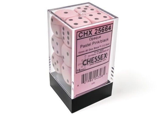Chessex 16mm Pastel Pink D6 Dice Cube, Pack of 12