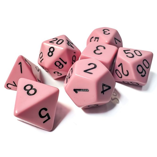 Chessex Pastel Pink/Black Polyhedral 7-Dice Set