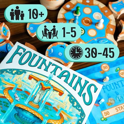 USAOPOLY Fountains Board Game, 1-5 Players, Strategy Tile-Laying