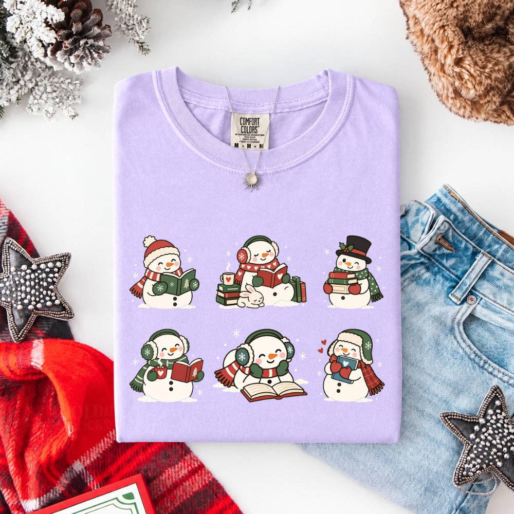 Book Lover Snowman Xmas Comfort Colors T-Shirt