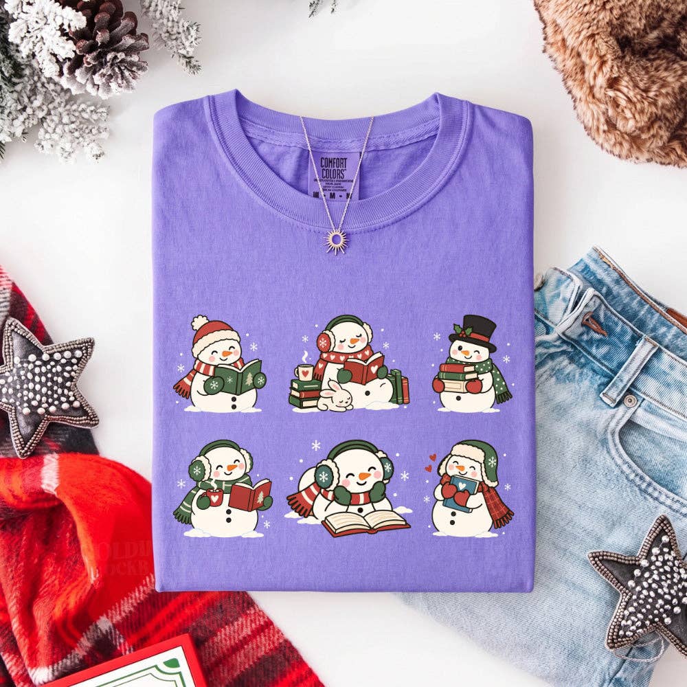 Book Lover Snowman Xmas Comfort Colors T-Shirt