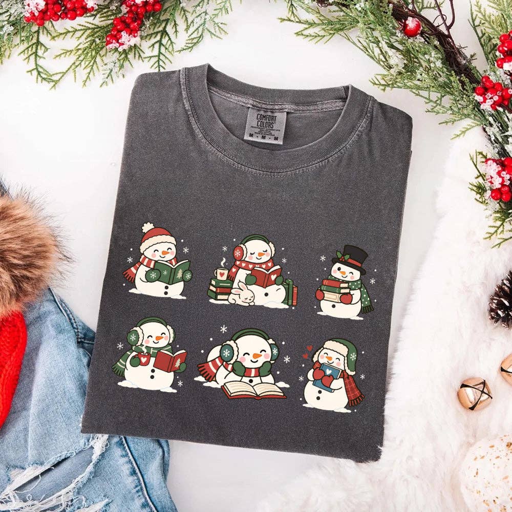 Book Lover Snowman Xmas Comfort Colors T-Shirt