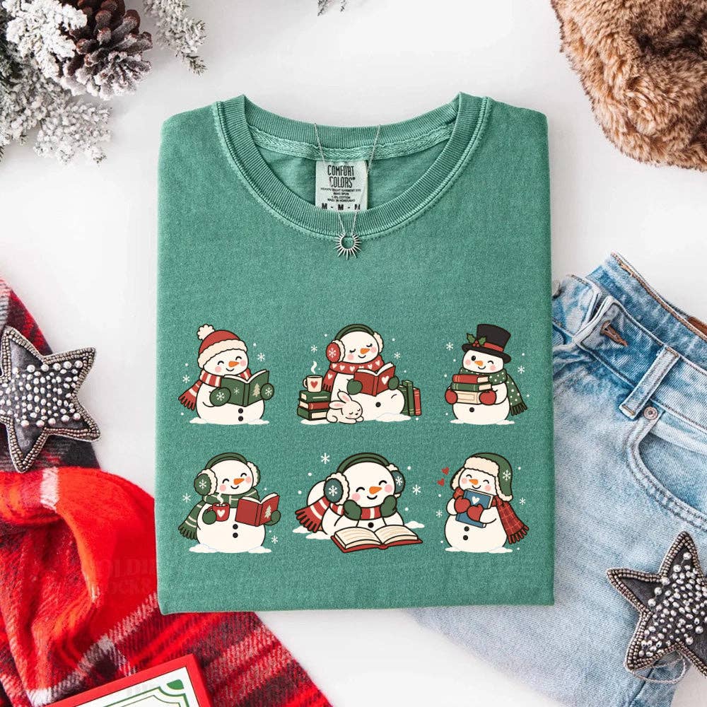 Book Lover Snowman Xmas Comfort Colors T-Shirt