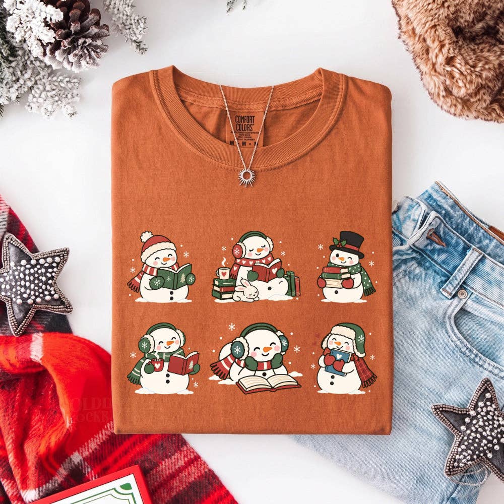 Book Lover Snowman Xmas Comfort Colors T-Shirt