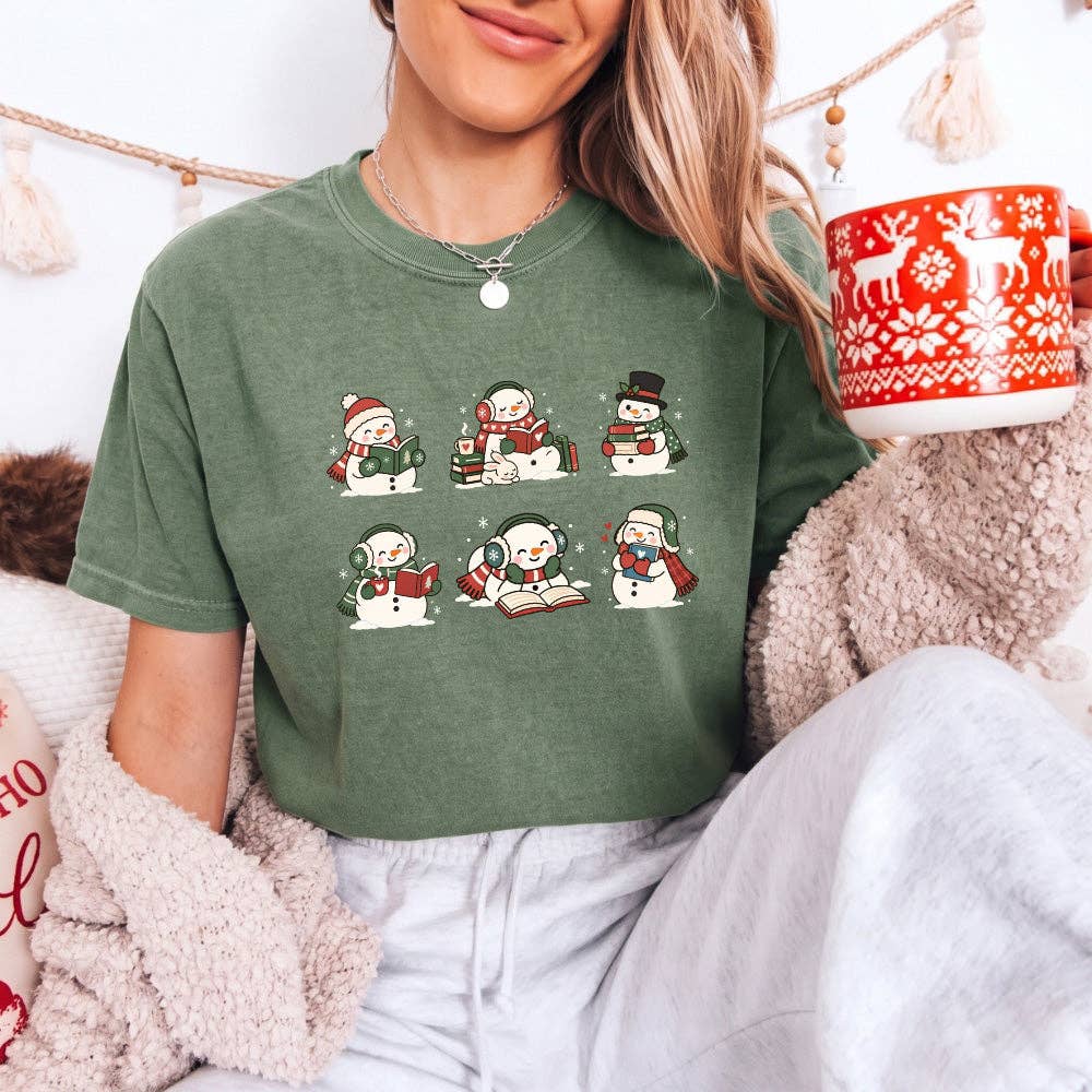 Book Lover Snowman Xmas Comfort Colors T-Shirt