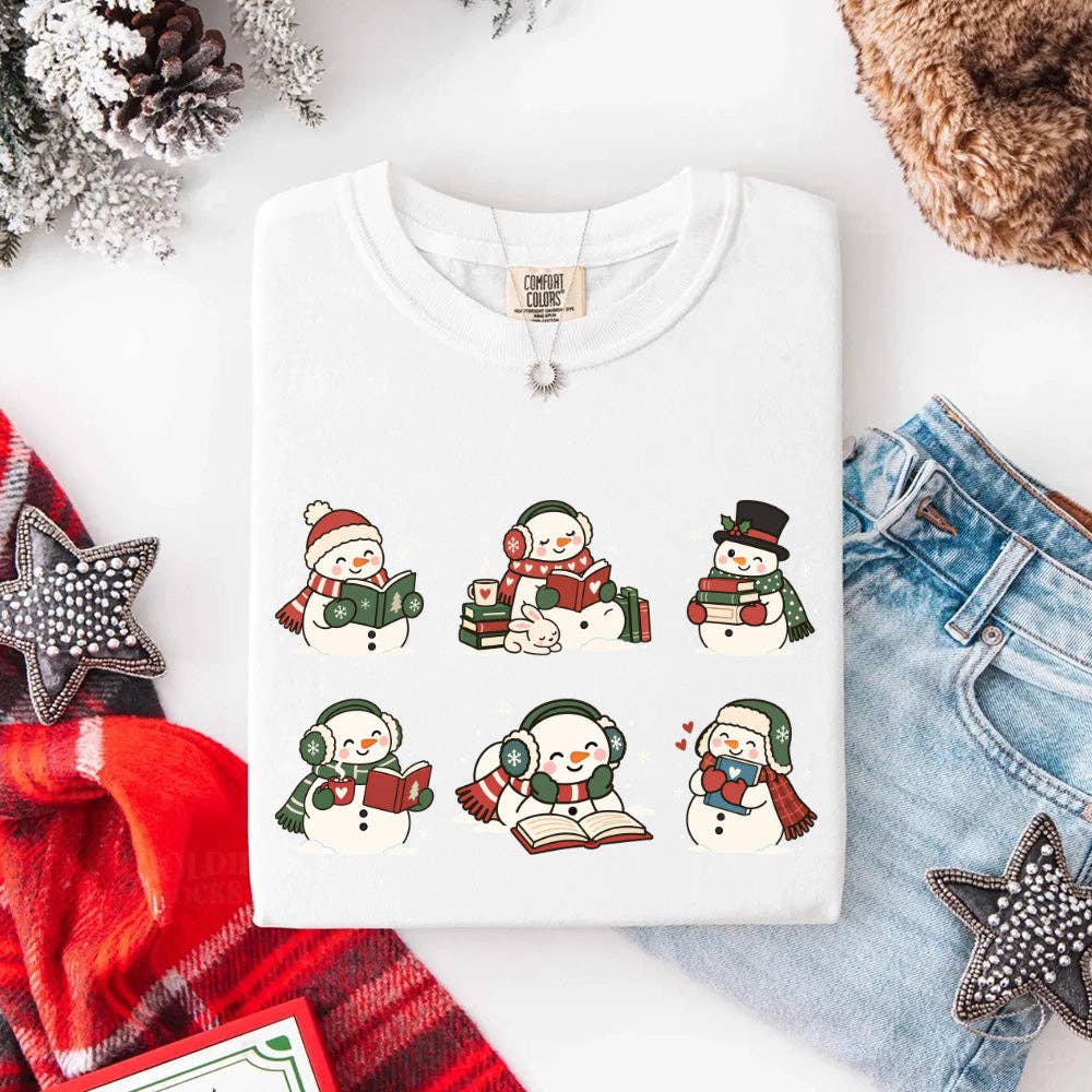 Book Lover Snowman Xmas Comfort Colors T-Shirt