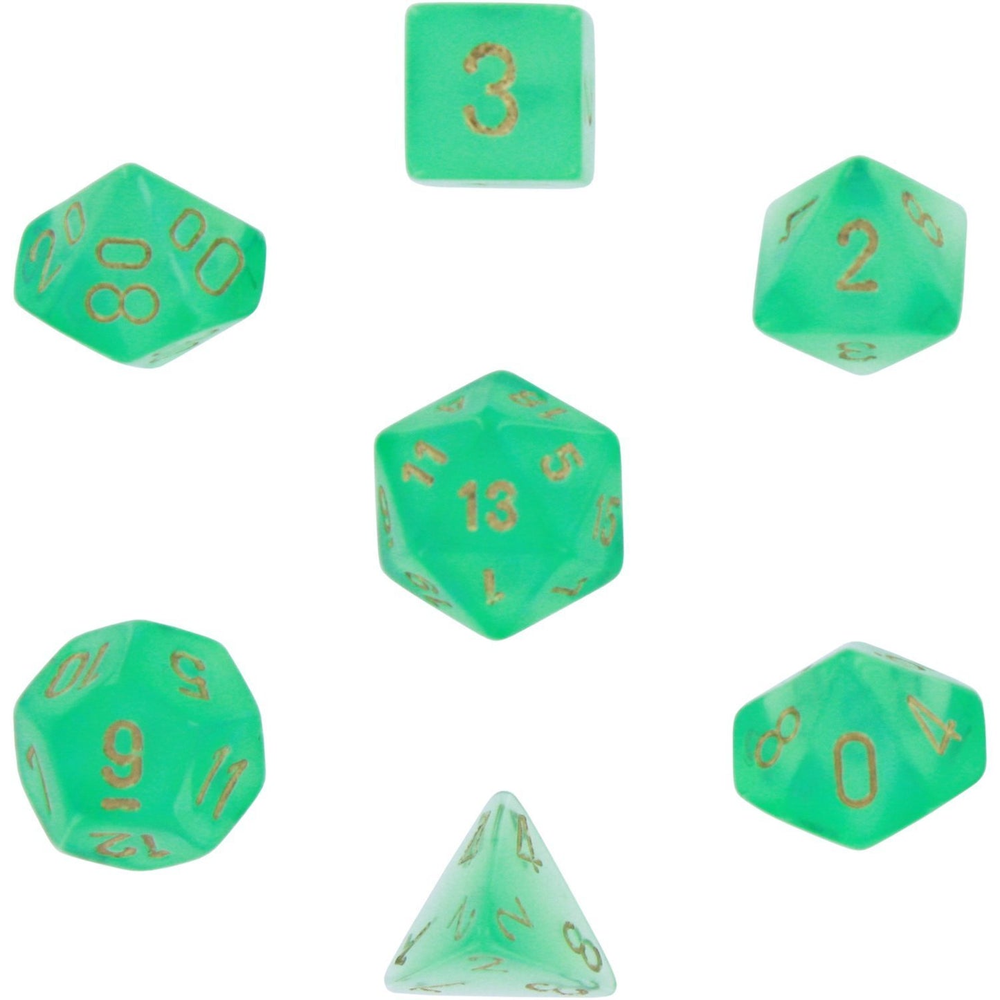 Chessex Borealis Poly Dice Set - Green/Gold, 7 Dice