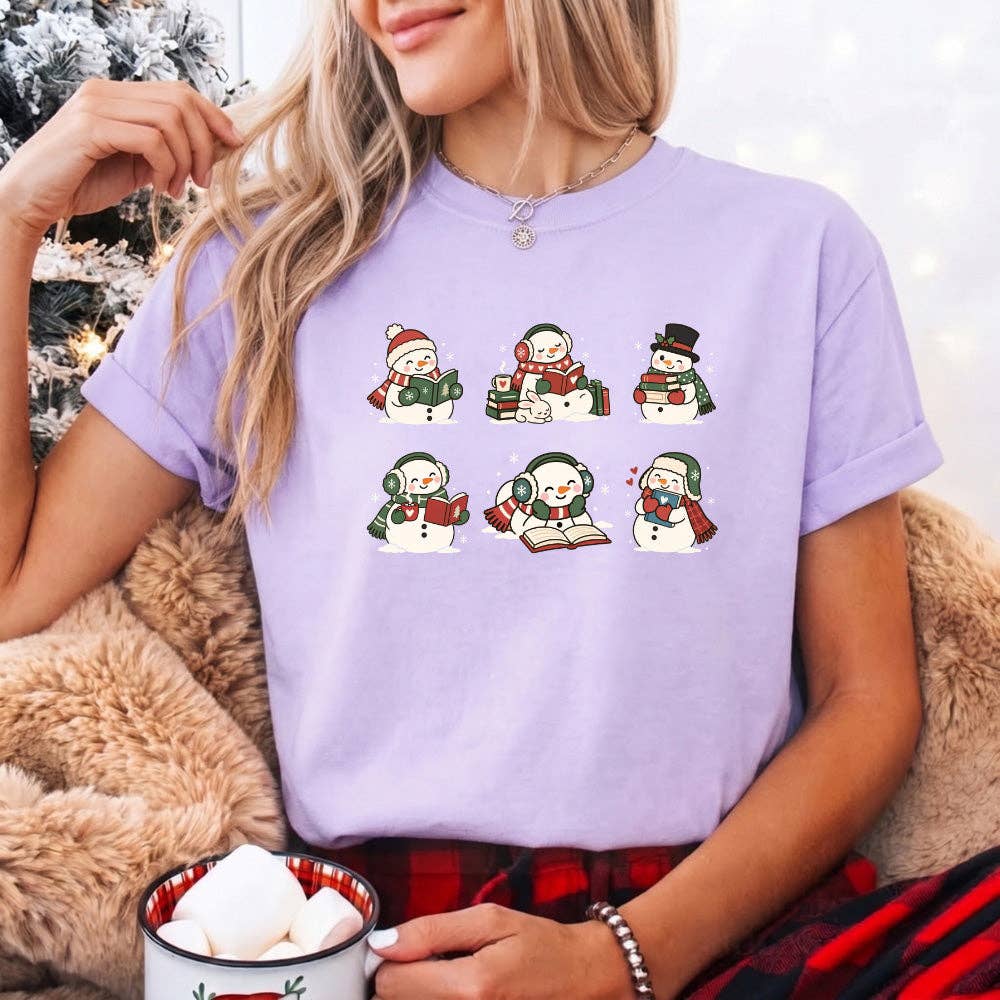 Book Lover Snowman Xmas Comfort Colors T-Shirt