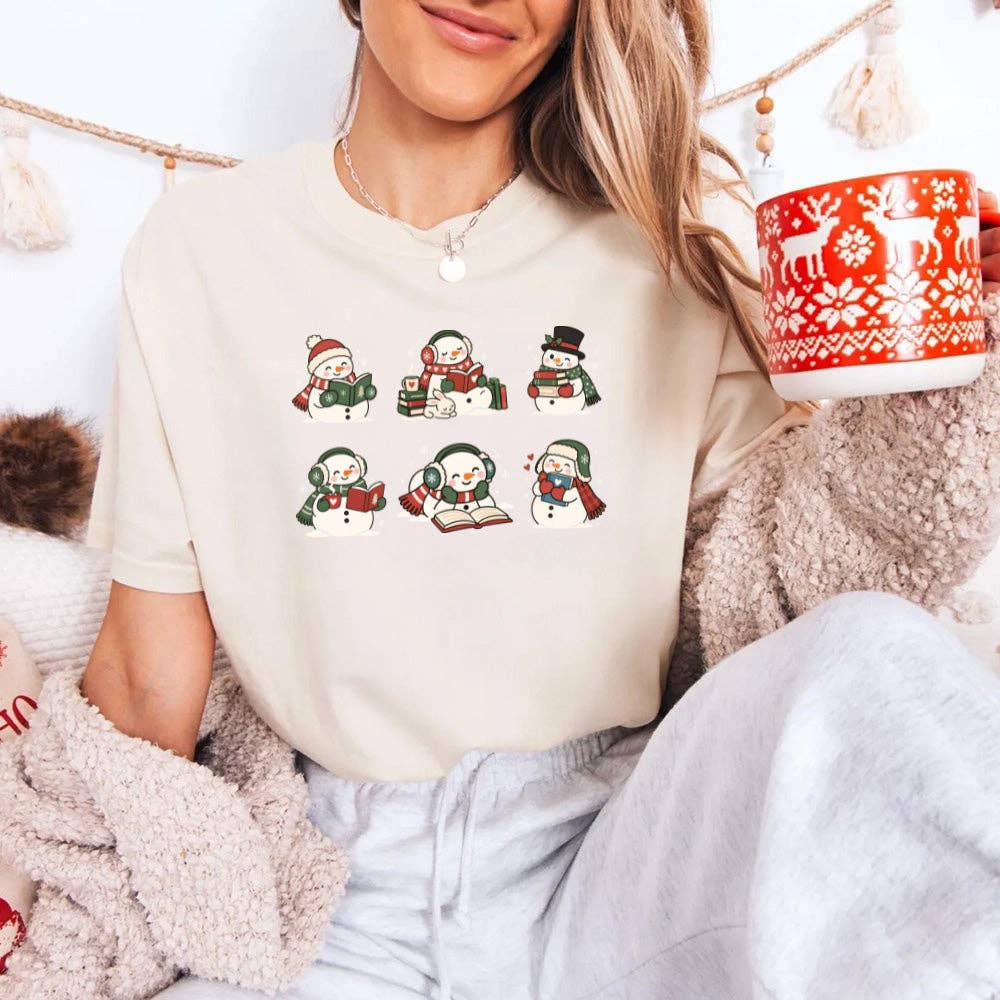 Book Lover Snowman Xmas Comfort Colors T-Shirt