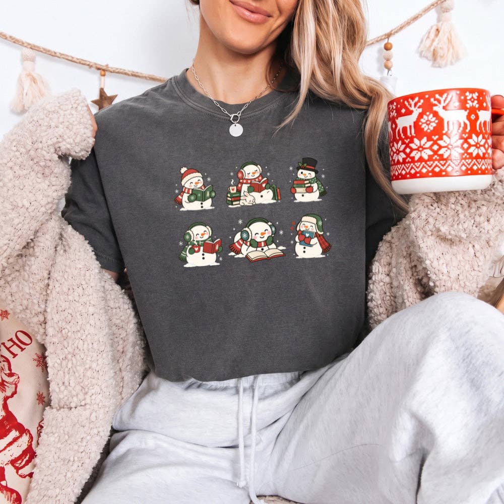Book Lover Snowman Xmas Comfort Colors T-Shirt