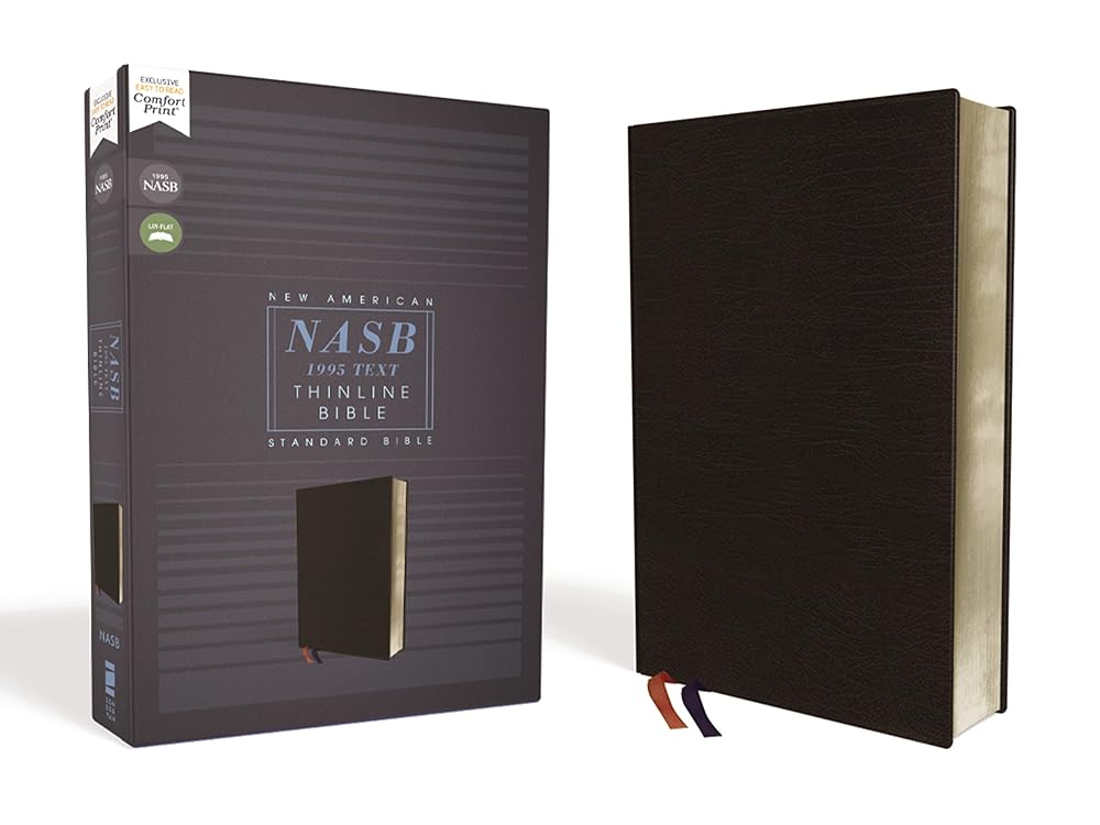 NASB, Thinline Bible, Bonded Leather, Black, Red Letter, 1995 Text, Comfort Print cover image