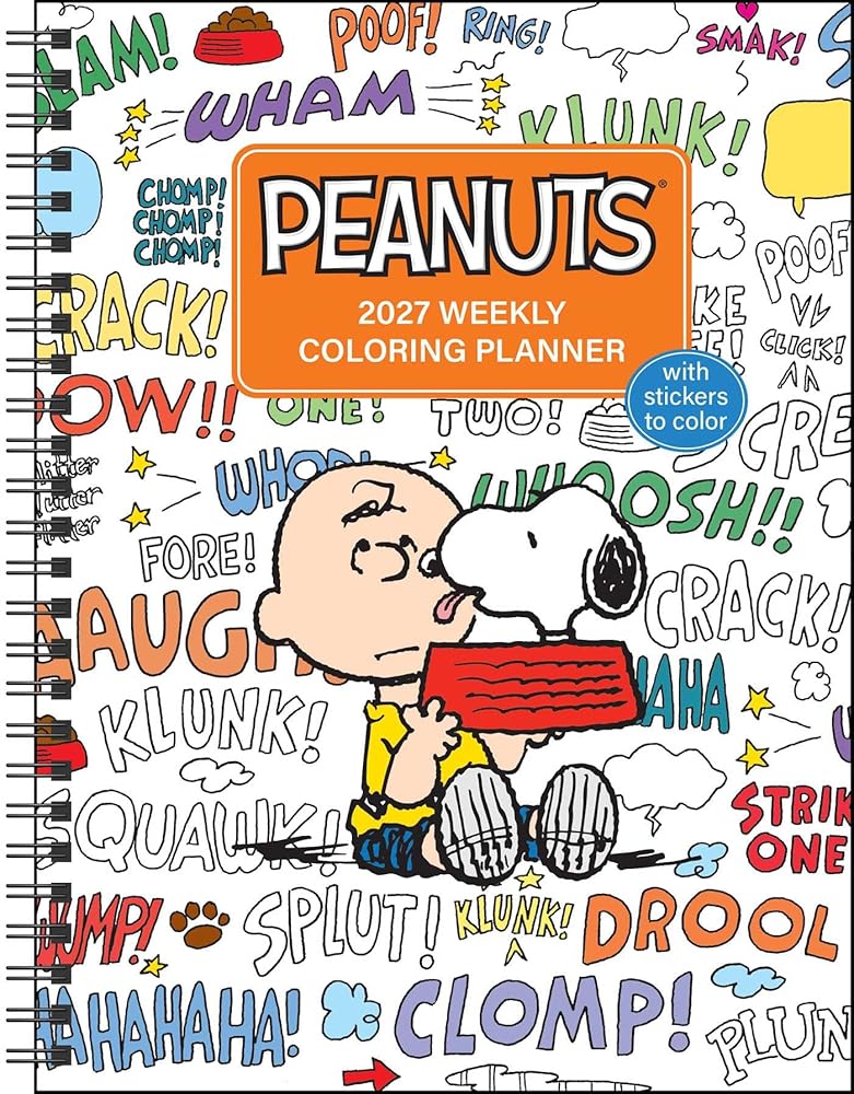 PEANUTS® 2027 Monthly/Weekly Coloring Calendar with Stickers to Color cover image