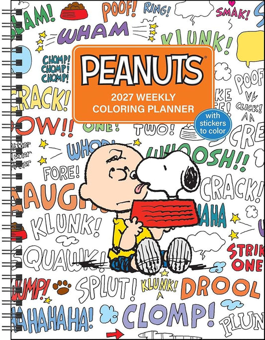 PEANUTS® 2027 Monthly/Weekly Coloring Calendar with Stickers to Color cover image