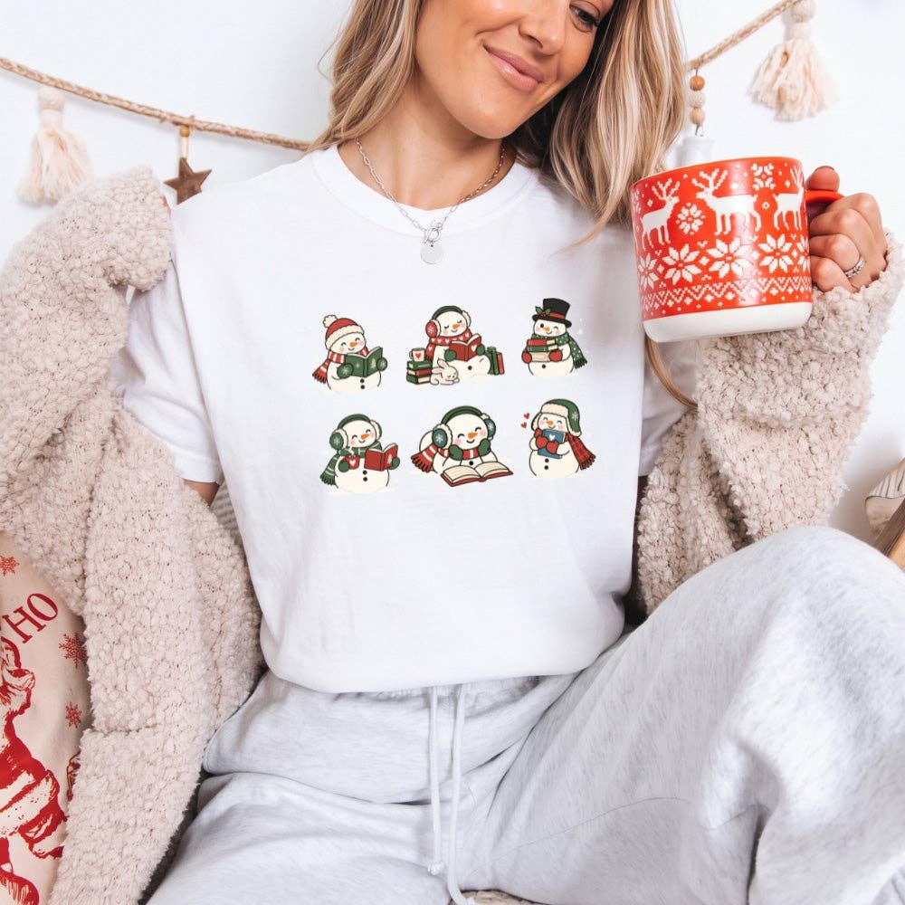 Book Lover Snowman Xmas Comfort Colors T-Shirt