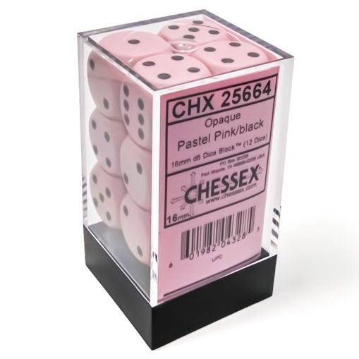 Chessex 16mm Pastel Pink D6 Dice Cube, Pack of 12