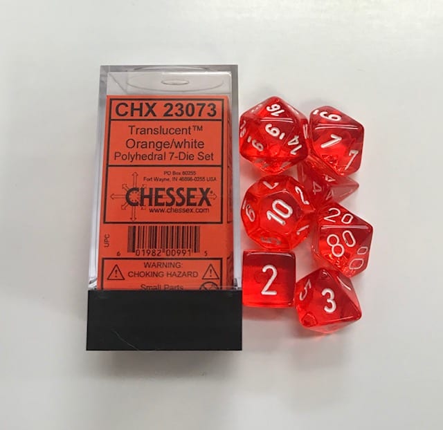 Chessex Translucent Orange/White Dice 7pc Set