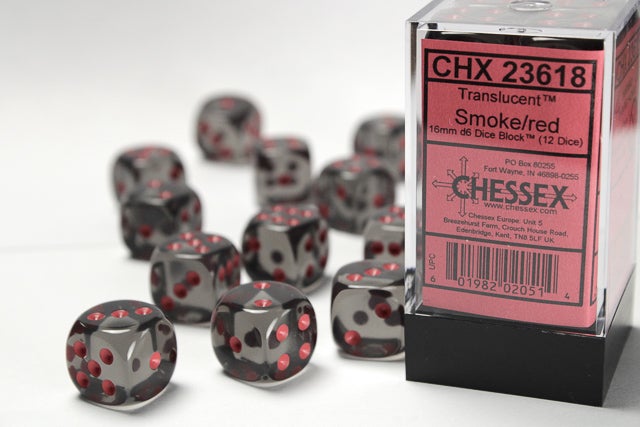 Chessex Translucent Smoke/Red Dice, 7pc Set Grey