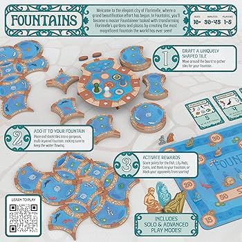 USAOPOLY Fountains Board Game, 1-5 Players, Strategy Tile-Laying
