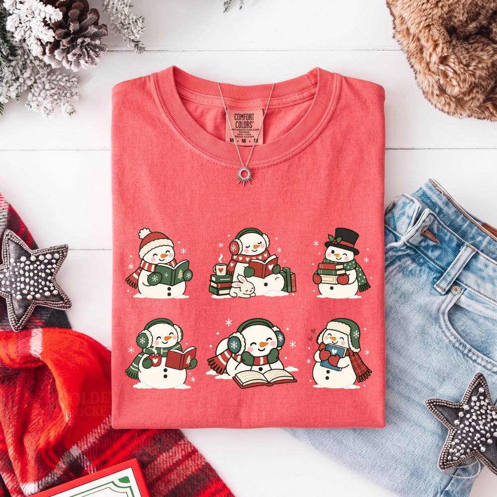 Book Lover Snowman Xmas Comfort Colors T-Shirt