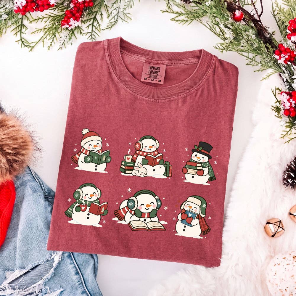 Book Lover Snowman Xmas Comfort Colors T-Shirt