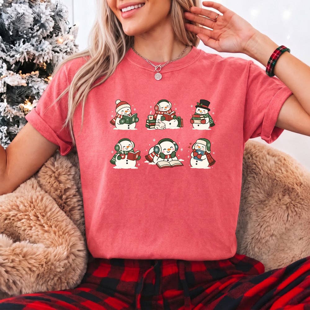 Book Lover Snowman Xmas Comfort Colors T-Shirt