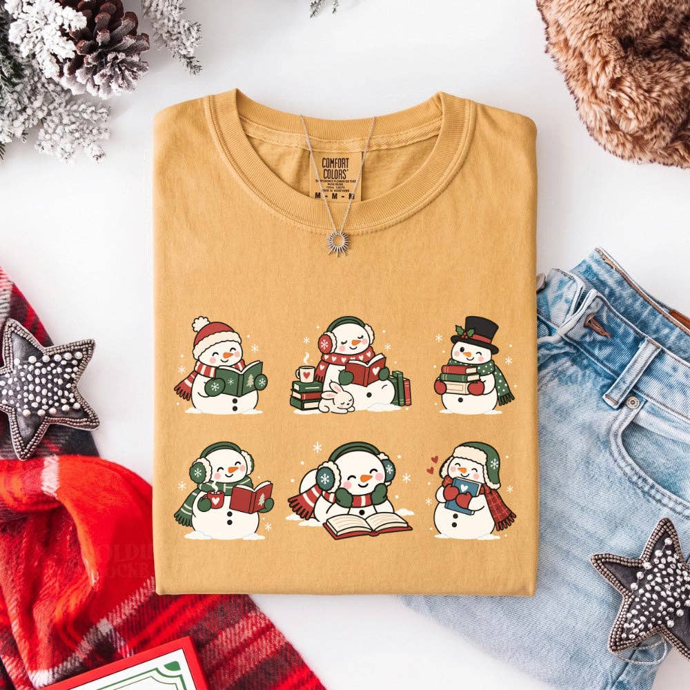 Book Lover Snowman Xmas Comfort Colors T-Shirt