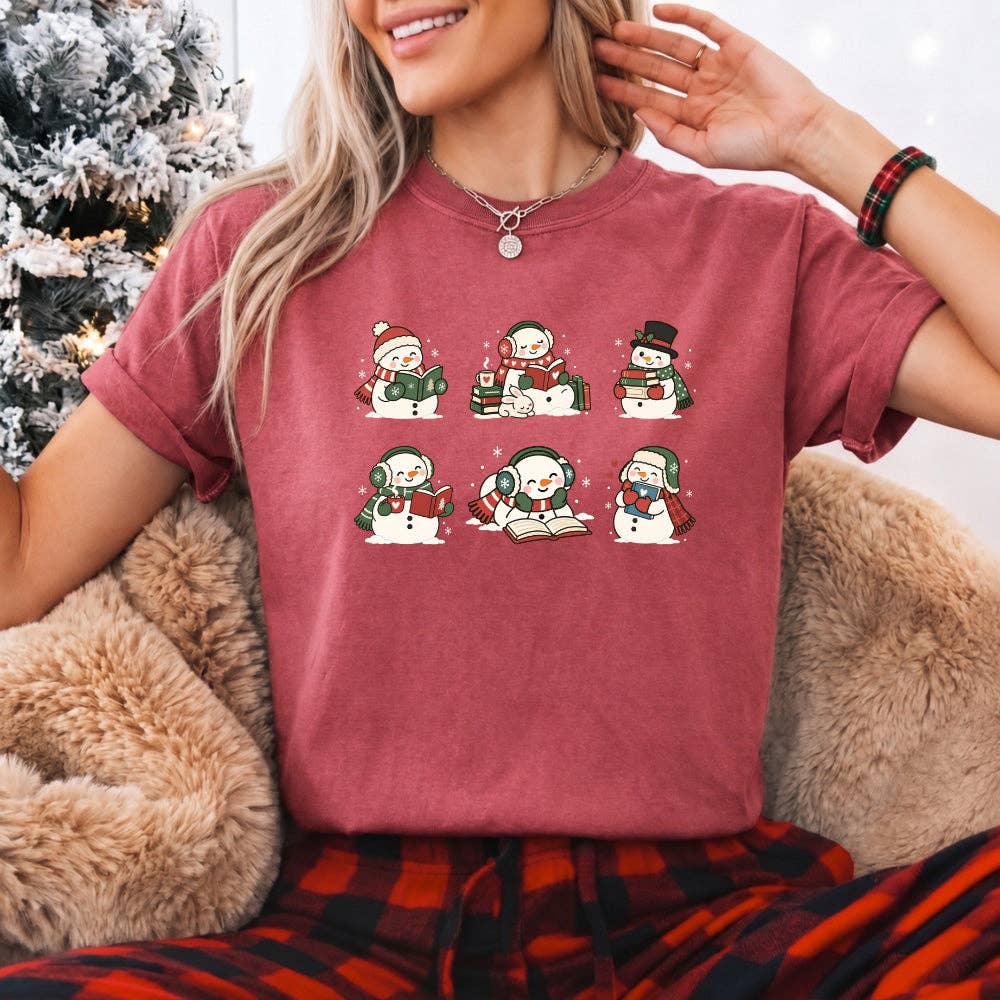 Book Lover Snowman Xmas Comfort Colors T-Shirt