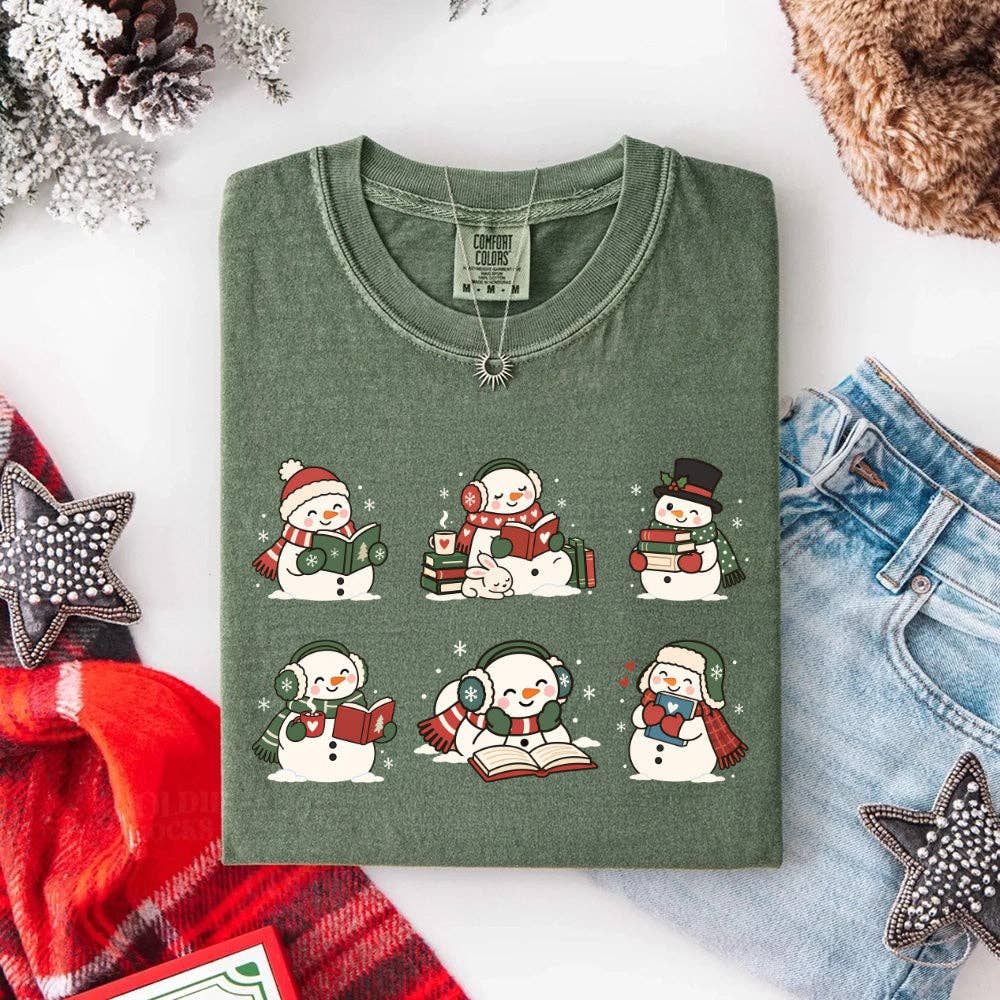 Book Lover Snowman Xmas Comfort Colors T-Shirt